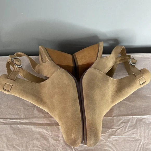 LATIGO Anthropologie Simon Suede Slingback Bootie Tan Closed-Toe Wood Size 10 - Picture 7 of 13